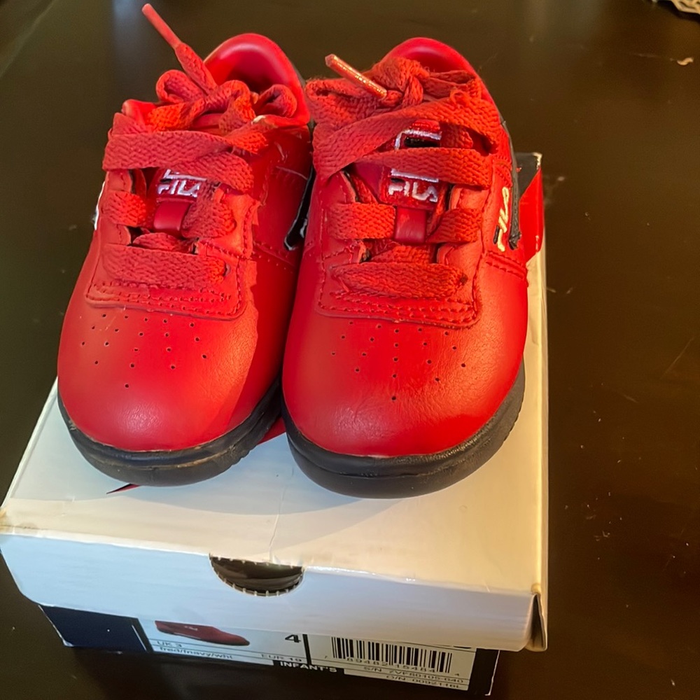 Red and blue infants FILA sneakers